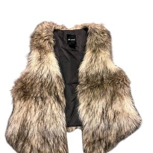 Me Jane Faux Fur Open Vest - Taupe & Brown Tones